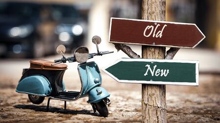 Street Sign the DIrection Way to New versus Oldの写真素材