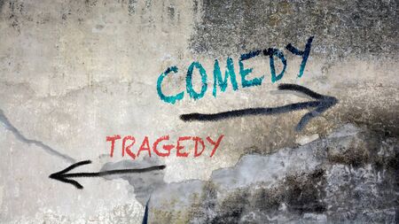 Wall Graffiti the Direction Way to Comedy versus Tragedyの写真素材
