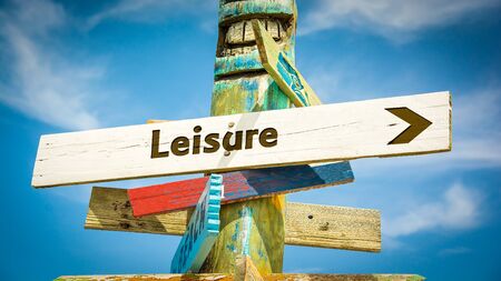 Street Sign the Direction Way to Leisureの写真素材