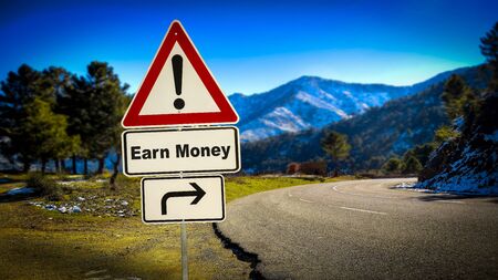 Street Sign the Direction Way to Earn Moneyの写真素材