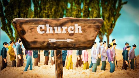 Street Sign the Direction Way to Churchの写真素材