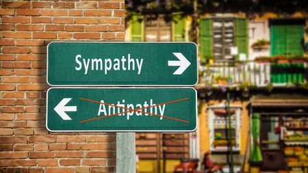 Street Sign the Direction Way to Sympathy versus Antipathyの写真素材