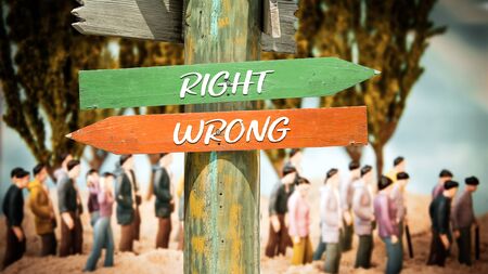 Street Sign the Direction Way to Right versus Wrongの写真素材