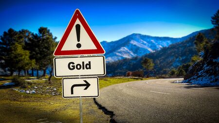 Street Sign the Direction Way to Goldの写真素材