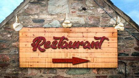 Street Sign the Direction Way to Restaurantの写真素材