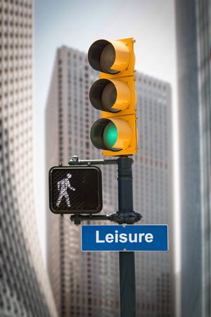 Street Sign the Direction Way to Leisureの写真素材