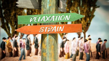 Street Sign the Direction Way to Relaxation versus Strainの写真素材
