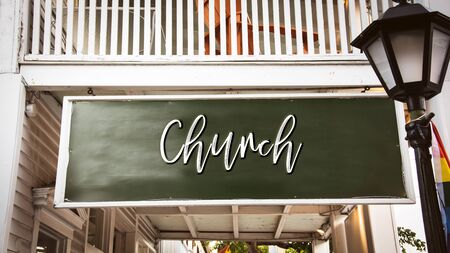 Street Sign the Direction Way to Churchの写真素材