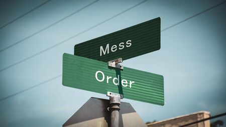 Street Sign the Direction Way to Order versus Messの写真素材