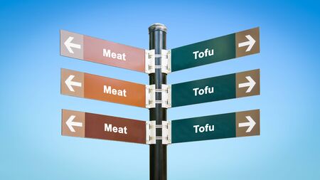 Street Sign the Direction Way to Tofu versus Meatの写真素材
