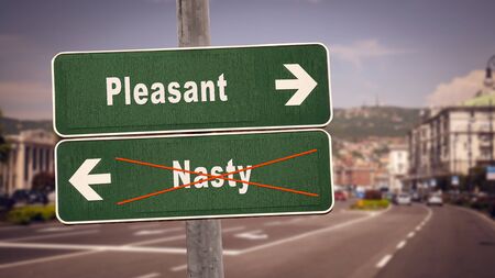 Street Sign the Direction Way to Pleasant versus Nastyの写真素材