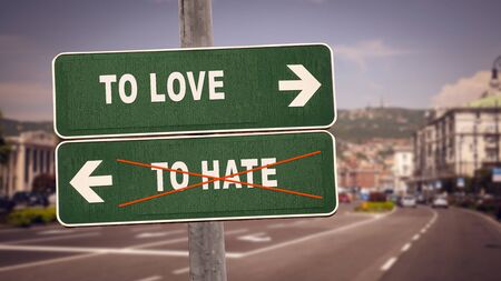 Street Sign the Direction Way TO LOVE versus TO HATEの写真素材