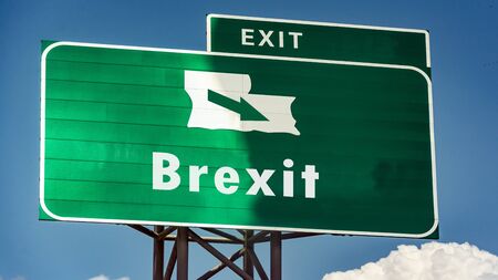 Street Sign the Direction Way to Brexitの写真素材