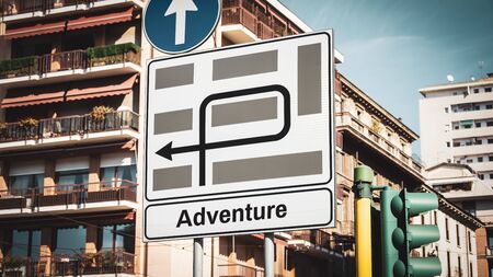 Street Sign the Direction Way to to Adventureの写真素材