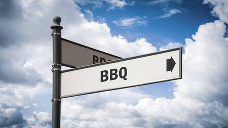 Street Sign the Direction Way to BBQの写真素材