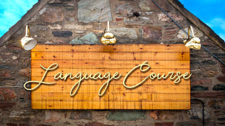 Street Sign the Direction Way to LANGUAGE COURSEの写真素材