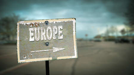 Street Sign the Direction Way to Europeの写真素材