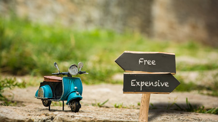 Street Sign the Direction Way to Free versus Expensive