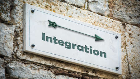 Street Sign the Direction Way to Integrationの写真素材