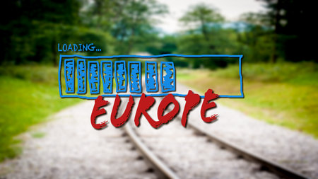 Street Sign the Direction Way to Europeの写真素材