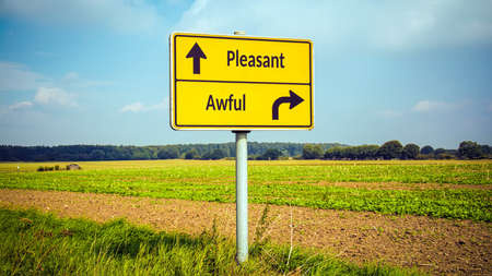 Street Sign the Direction Way to Pleasant versus Awfulの写真素材