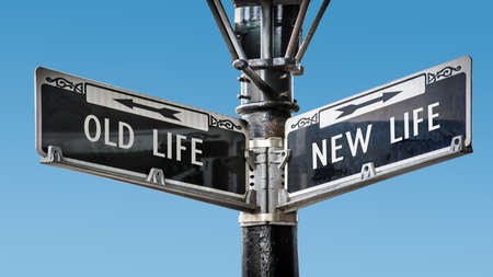 Street Sign the Direction Way to NEW LIFE versus OLD LIFEの写真素材