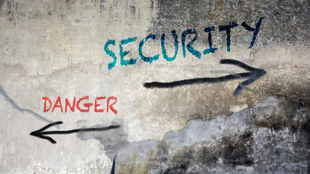 Street Sign the Direction Way to Security versus Dangerの写真素材