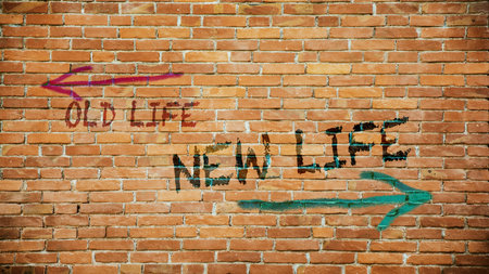 Street Sign the Direction Way to NEW LIFE versus OLD LIFEの写真素材