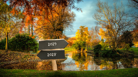 An image with a signpost pointing in two different directions in German. One direction points to...