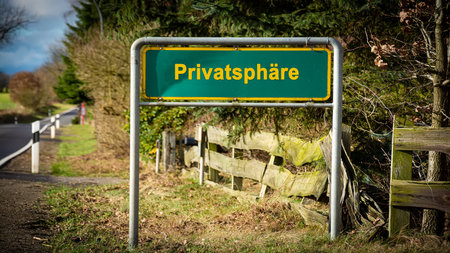 An image with a signpost in German pointing in the direction of privacy.の写真素材