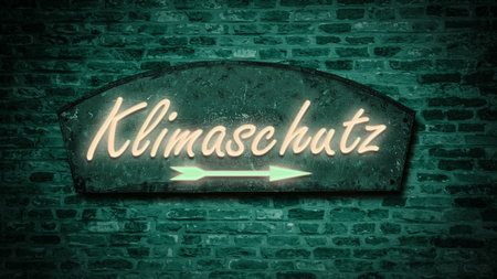 A picture with sign posts in the direction of climate protection in Germanの写真素材