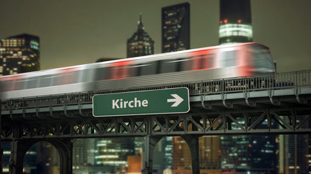 a picture with sign posts in the direction of the German language churchの写真素材