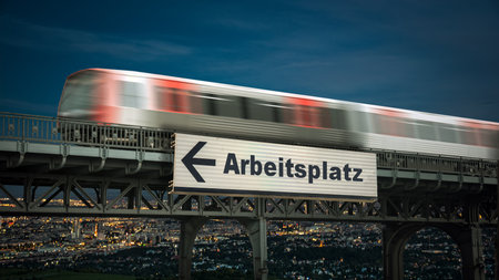 Image shows a sign post and a sign in the direction of a workplace in German.の写真素材