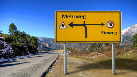 An image with a signpost pointing in two different directions in German.の写真素材