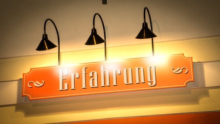 the picture shows a signpost and a sign that points in the direction of experience in German.の写真素材