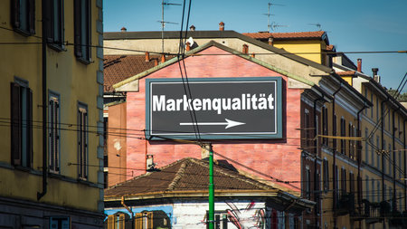 an image with signposts in the direction of brand quality in Germanの写真素材