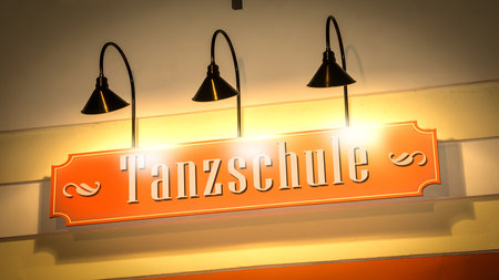 An image with a signpost in German pointing in the direction of the dance school.の写真素材