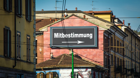 a picture with signposts in the direction of co-determination in Germanの写真素材