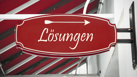 an image with signposts in the direction of solutions in Germanの写真素材