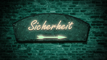 An image of a signpost in German pointing in the direction of safety.の写真素材