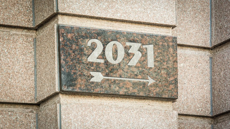 Image of a sign post pointing in the direction of the year 2031