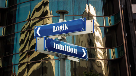An image with a signpost pointing in two different directions in German. One direction points to...