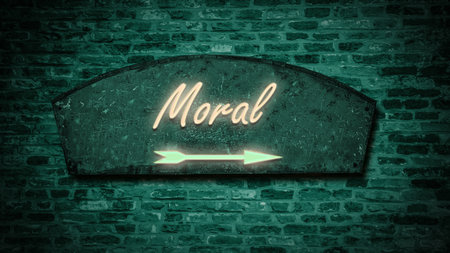 a picture with signposts in the direction of morality in Germanの写真素材