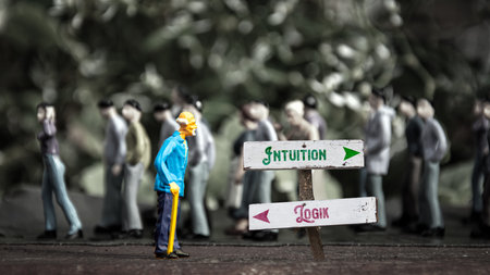 An image with a signpost pointing in two different directions in German. One direction points to...
