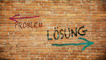 An image with a signpost pointing in two different directions in German. One direction points to...