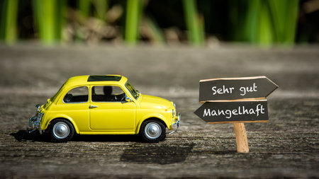 An image with a signpost pointing in two different directions in German. One direction points to...