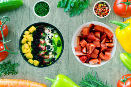 vegetables on a wooden table, vegetables on a plateの写真素材