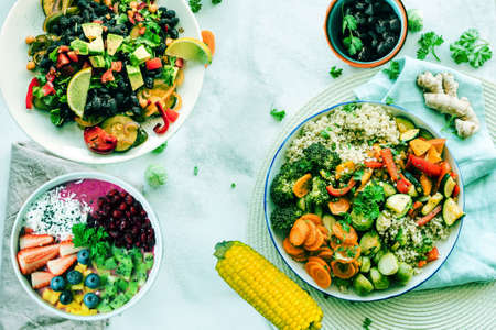 vegetables on a plate, vegetables in a bowlの写真素材