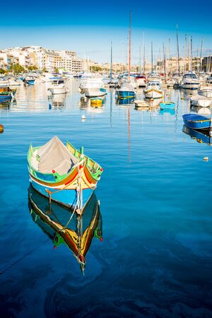 Maltese fishing boat at Sliema near Valletta on the island of Maltaの写真素材