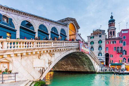 Detail of the Rialto Bridge over the Grand Canal in Venice in Veneto, Italyの写真素材
